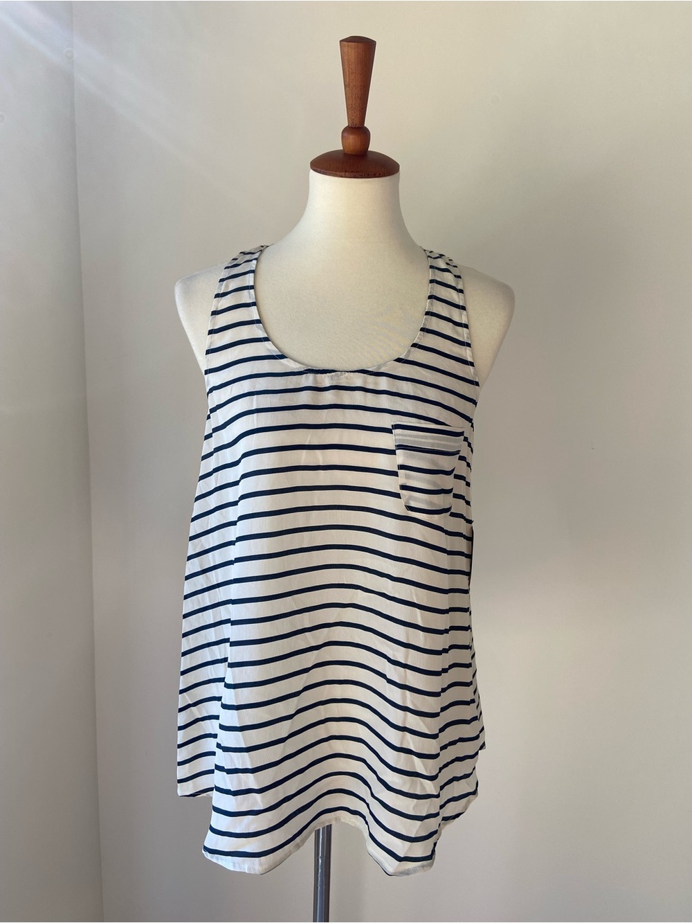 NWT Vintage Striped Racerback Silk Tank Top in White and Navy